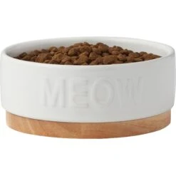 Frisco Round Meow Non-skid Ceramic Cat Bowl With Wood Base 11 Frisco Round Meow Non-skid Ceramic Cat Bowl With Wood Base -Chewy 256078 PT3. AC SS1800 V1615313181