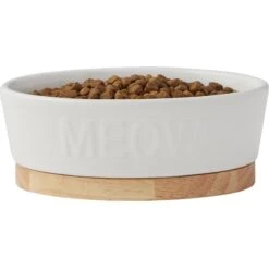 Frisco Oval Meow Non-skid Ceramic Cat Bowl With Wood Base 11 Frisco Oval Meow Non-skid Ceramic Cat Bowl With Wood Base -Chewy 256080 PT3. AC SS1800 V1615312053