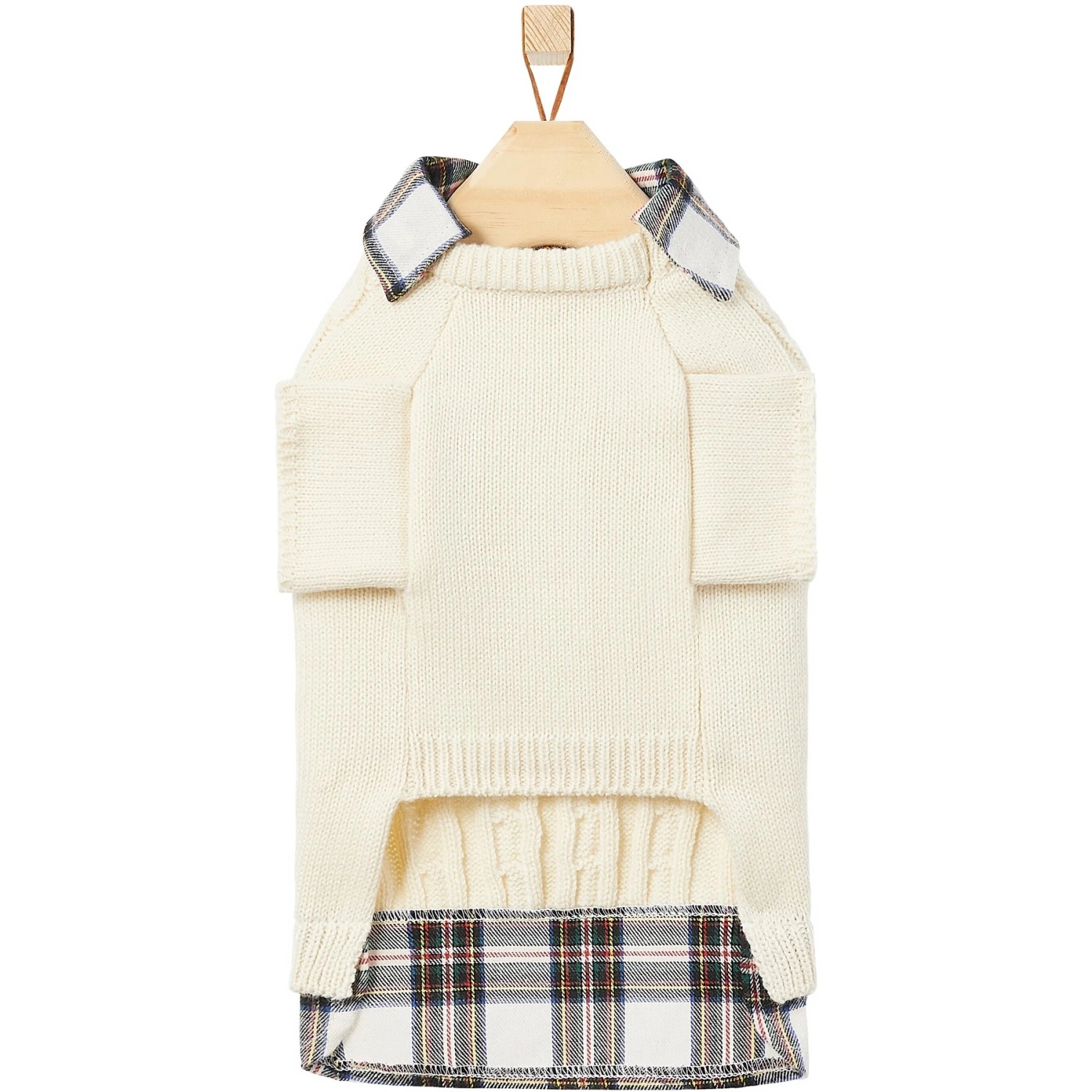Frisco Cream Cable Knit Dog & Cat Sweater, White/Red Plaid 7 Frisco Cream Cable Knit Dog & Cat Sweater, White/Red Plaid - Image 5