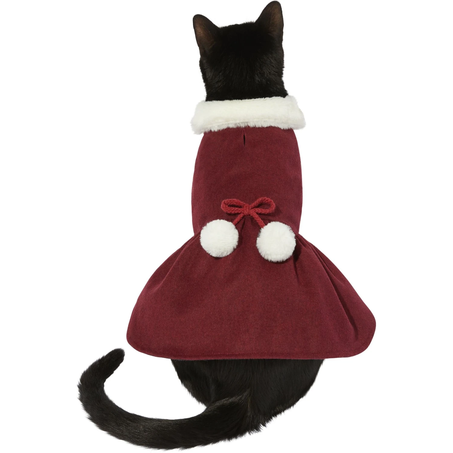 Frisco Mediumweight Pom Pom Bow Dog & Cat Peacoat Dress, Red 3 Frisco Mediumweight Pom Pom Bow Dog & Cat Peacoat Dress, Red