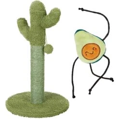 Frisco Cactus Cat Scratching Post & Frisco Dangly Avocado Buddy Plush Cat Toy With Catnip