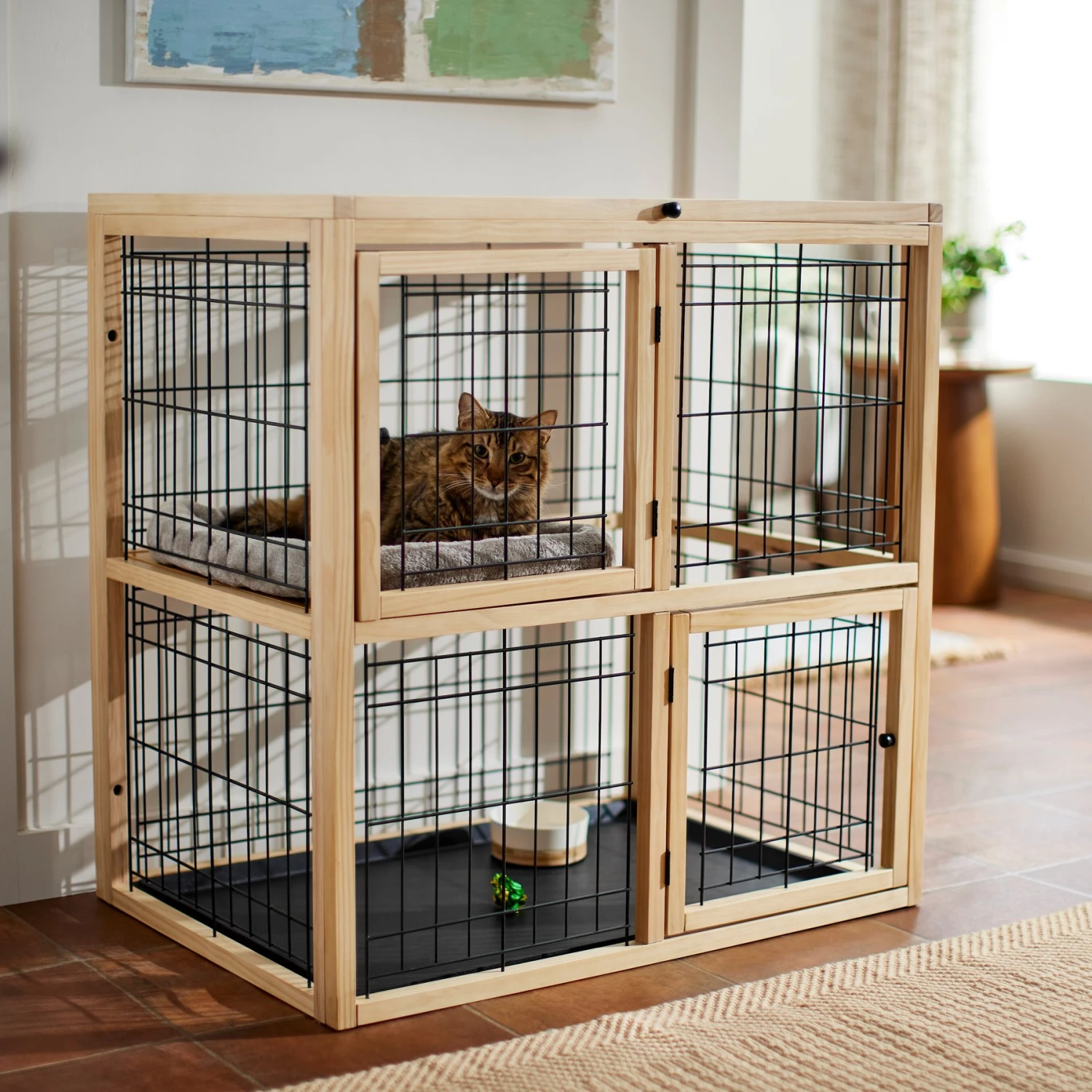 Frisco Collapsible Wood & Wire Cat Cage Playpen, 2 Level 3 Frisco Collapsible Wood & Wire Cat Cage Playpen, 2 Level