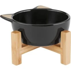 Frisco Cat Face Elevated Bamboo Non-Skid Ceramic Cat Bowl, Black, 1 Cups -Chewy 363383 PT3. AC SS1800 V1657657267