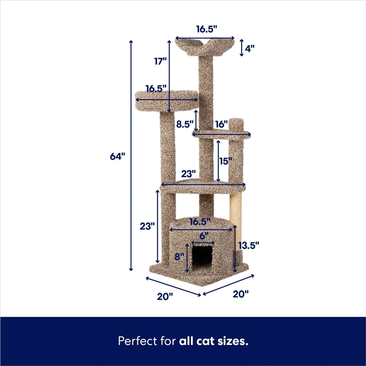 Frisco 64-in Real Carpet Wooden Cat Tree And Condo 4 Frisco 64-in Real Carpet Wooden Cat Tree And Condo - Image 2